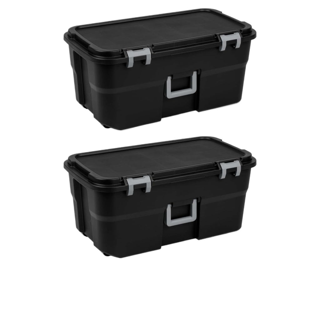 2 Pack 22 Gallon Black Wheeled Lockable Plastic Storage Trunk R555