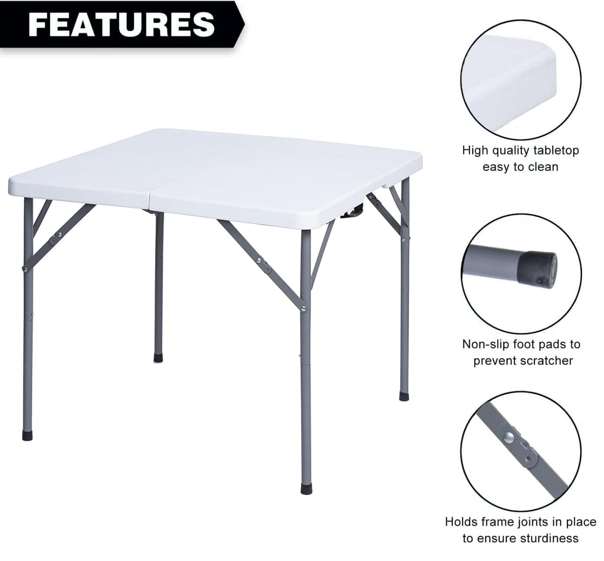 34" Square Folding Card Table White O3947