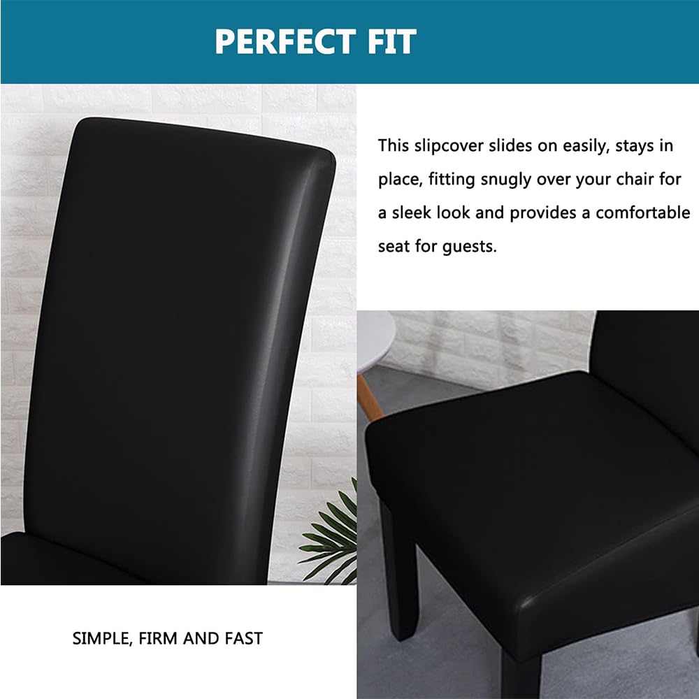 Black 2PCS Waterproof PU Leather Dining Chair Slipcovers I900835