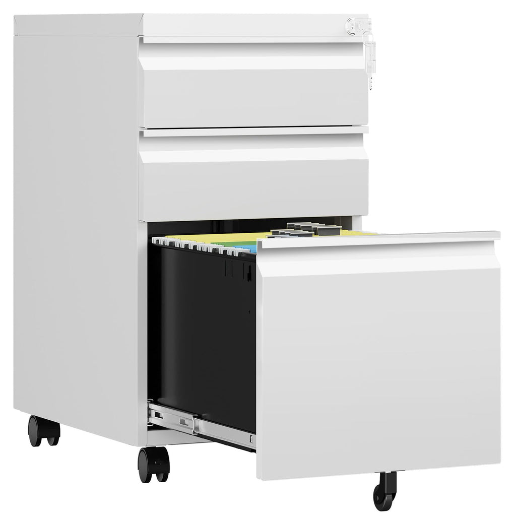 3 Drawer White Metal Mobile File Cabinet with Lock C4806