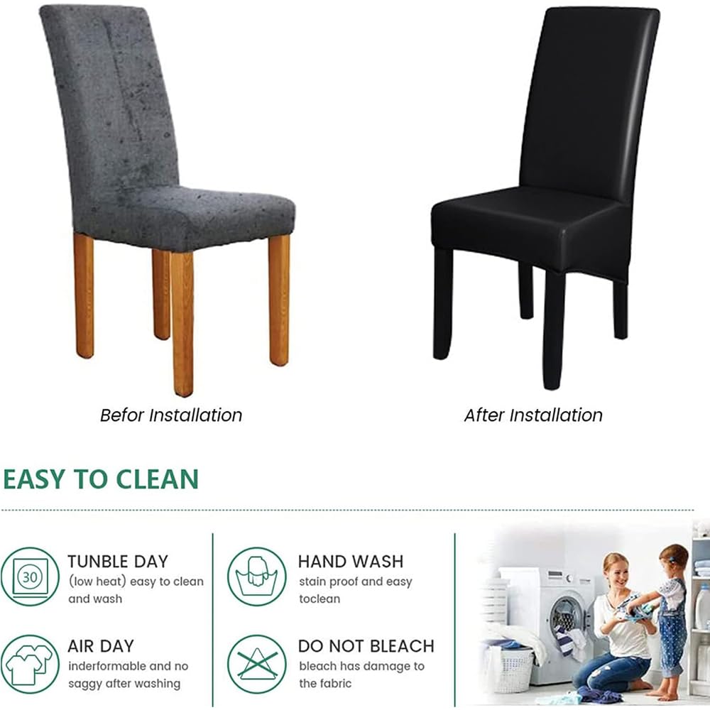 Black 2PCS Waterproof PU Leather Dining Chair Slipcovers I900835