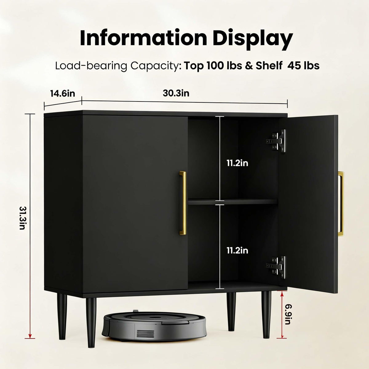 Black Storage Cabinet with Doors and Adjustable Shelf G903689