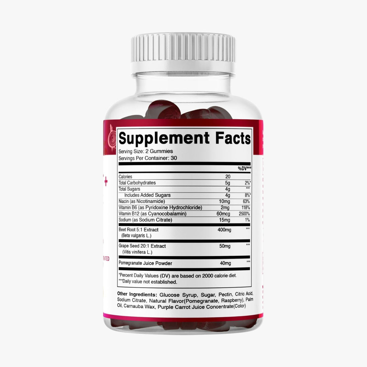 Beet Root Gummies with B6, B12, Grape Seed & Pomegranate 120 Count H667902