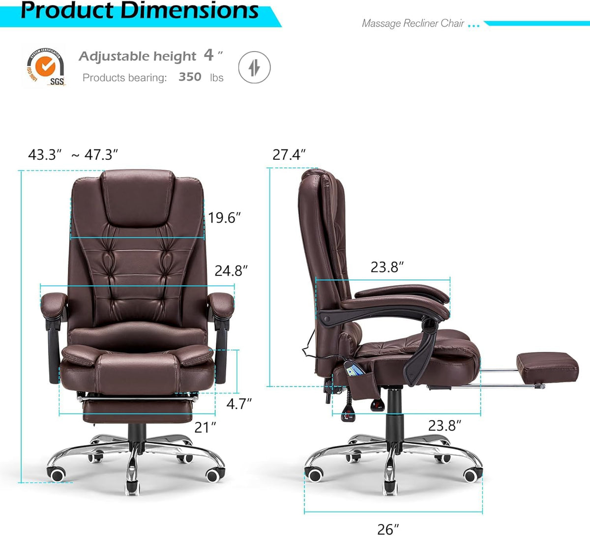 Massage Office Chair with Heat Function & Footrest L40134