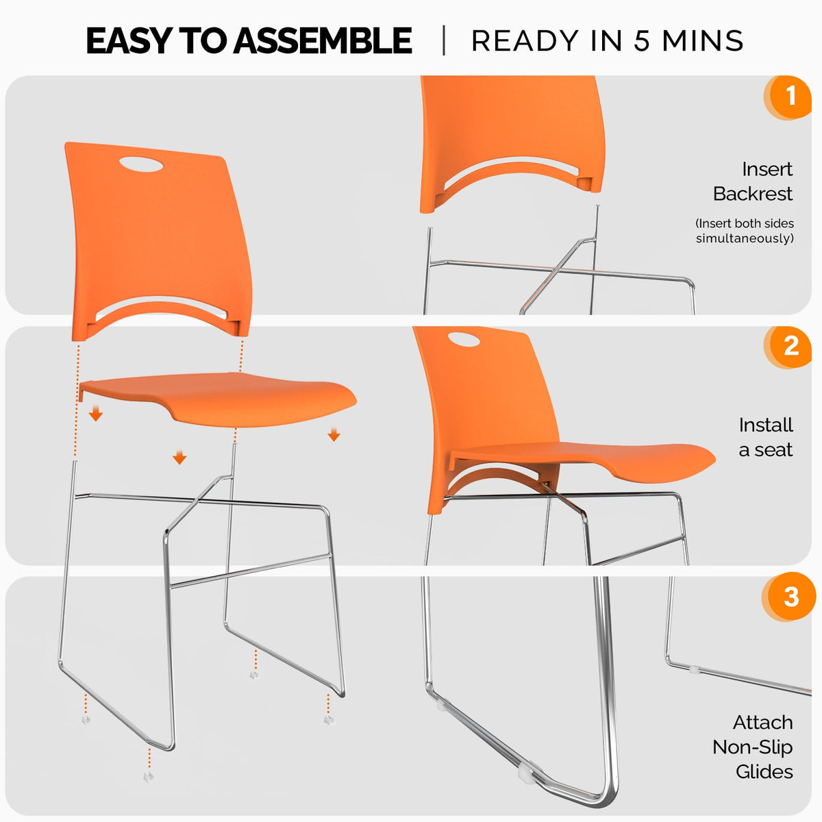 Orange Stacking Chairs Set of 4 L339031
