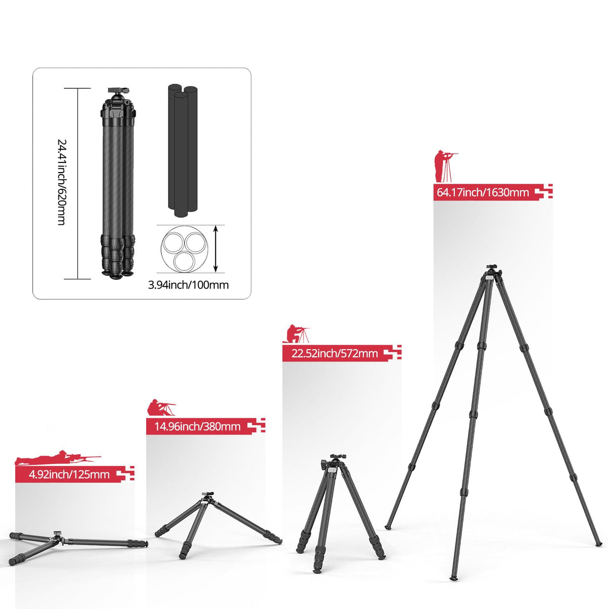Carbon Fiber Hunting Tripod with Bubble Level and Ball Head C571628