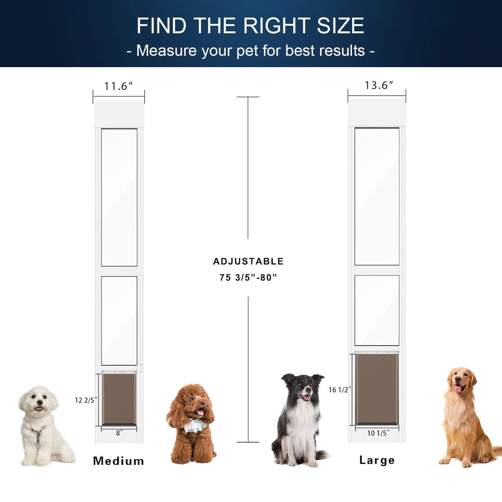 Adjustable Height Aluminum Frame Sliding Glass Door Dog Door W416