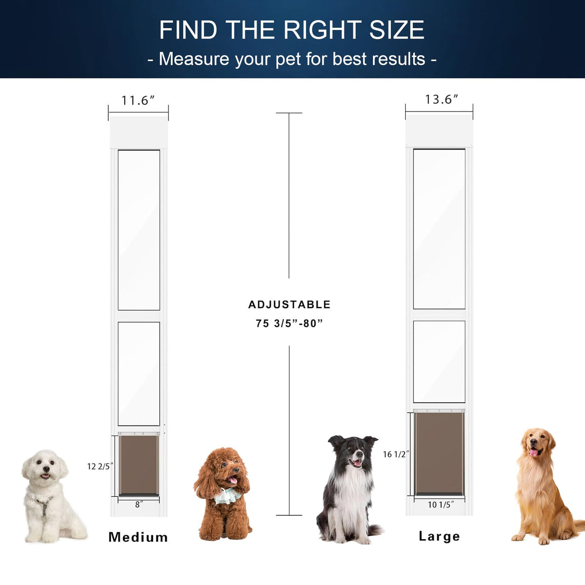 Adjustable Height Aluminum Frame Sliding Glass Door Dog Door W416