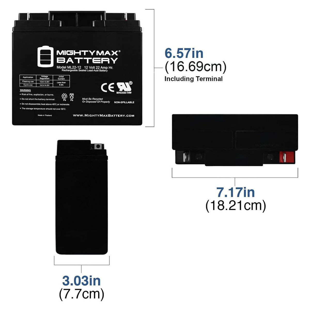 12 Volt 22 AH Rechargeable SLA AGM Battery R8098