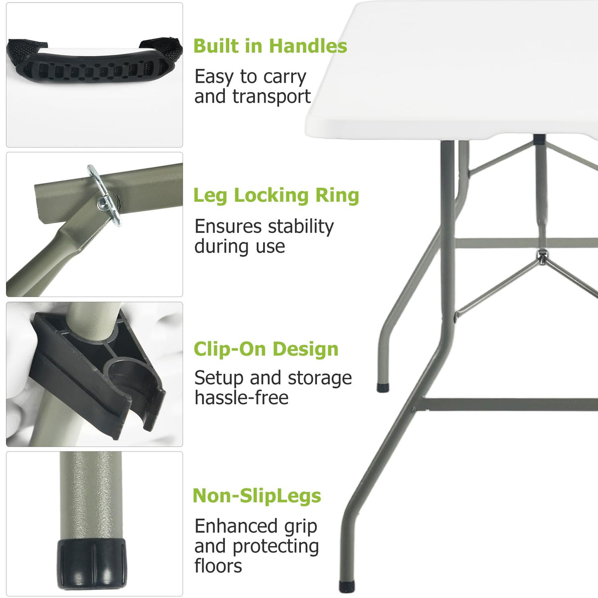 6FT White Folding Table with Carry Handle X508