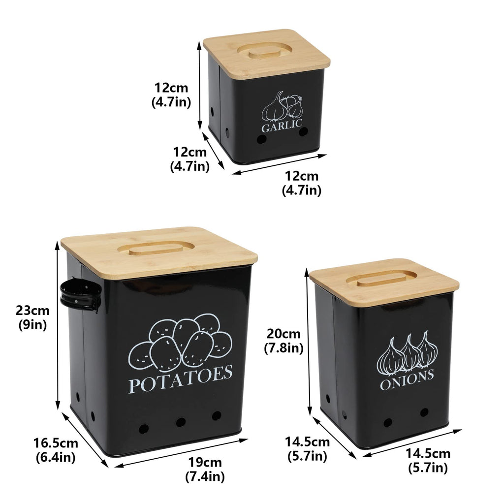Black 3 Pack Kitchen Canisters Set with Wooden Lid U89207