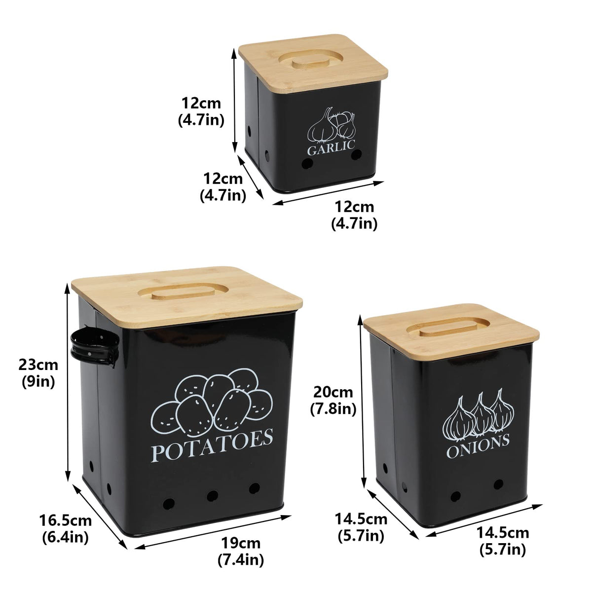 Black 3 Pack Kitchen Canisters Set with Wooden Lid U89207