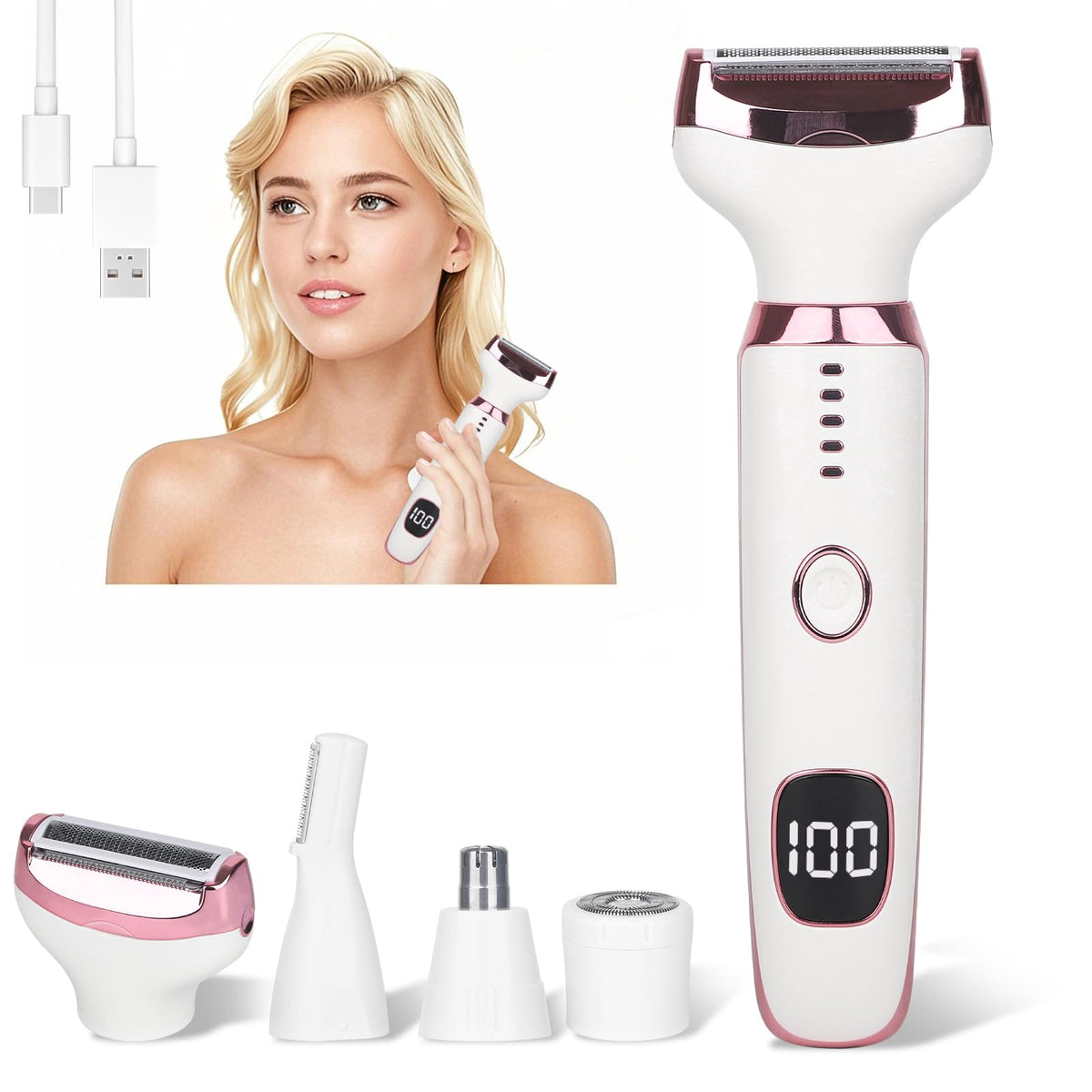 Pink White Rechargeable 4 in 1 Wet & Dry Electric Razor W950