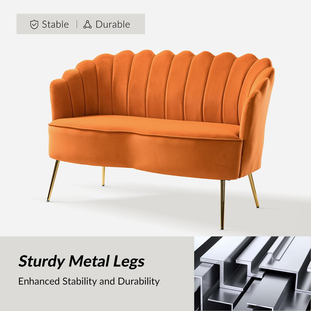 Orange Velvet 2-Seater Loveseat Sofa with Gold Metal Legs Z953346