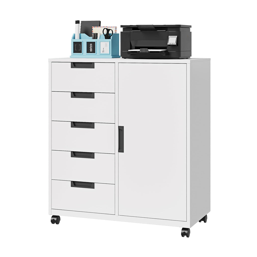 White 5 Drawer Storage Cabinet with Shelves and Door R294012