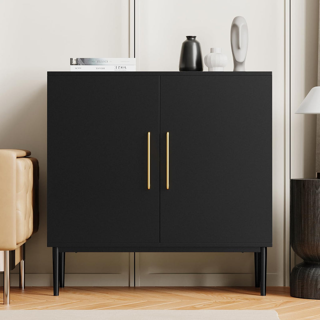 Black Storage Cabinet with Doors and Adjustable Shelf G903689