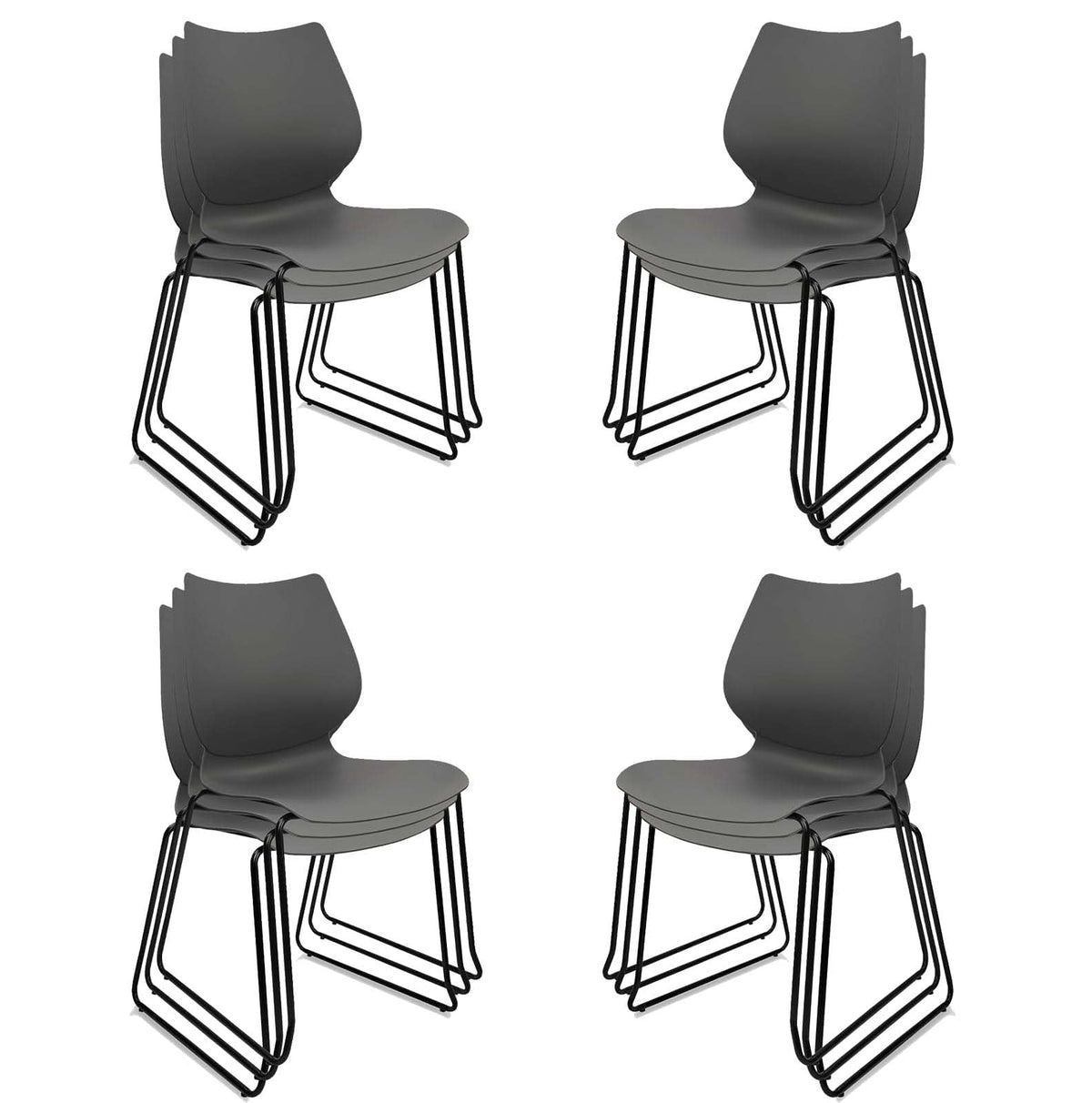 Stacking Chairs with Metal Legs Set of 12, Grey K192267