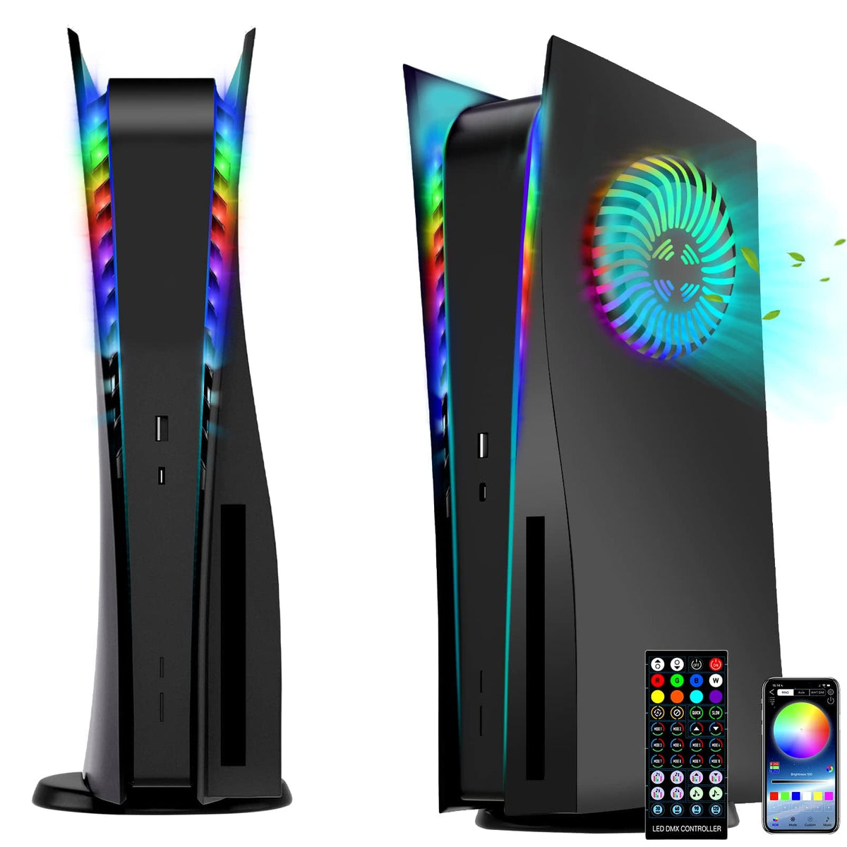 PS5 Faceplates with Cooling Vents LED Lights Black Y2351