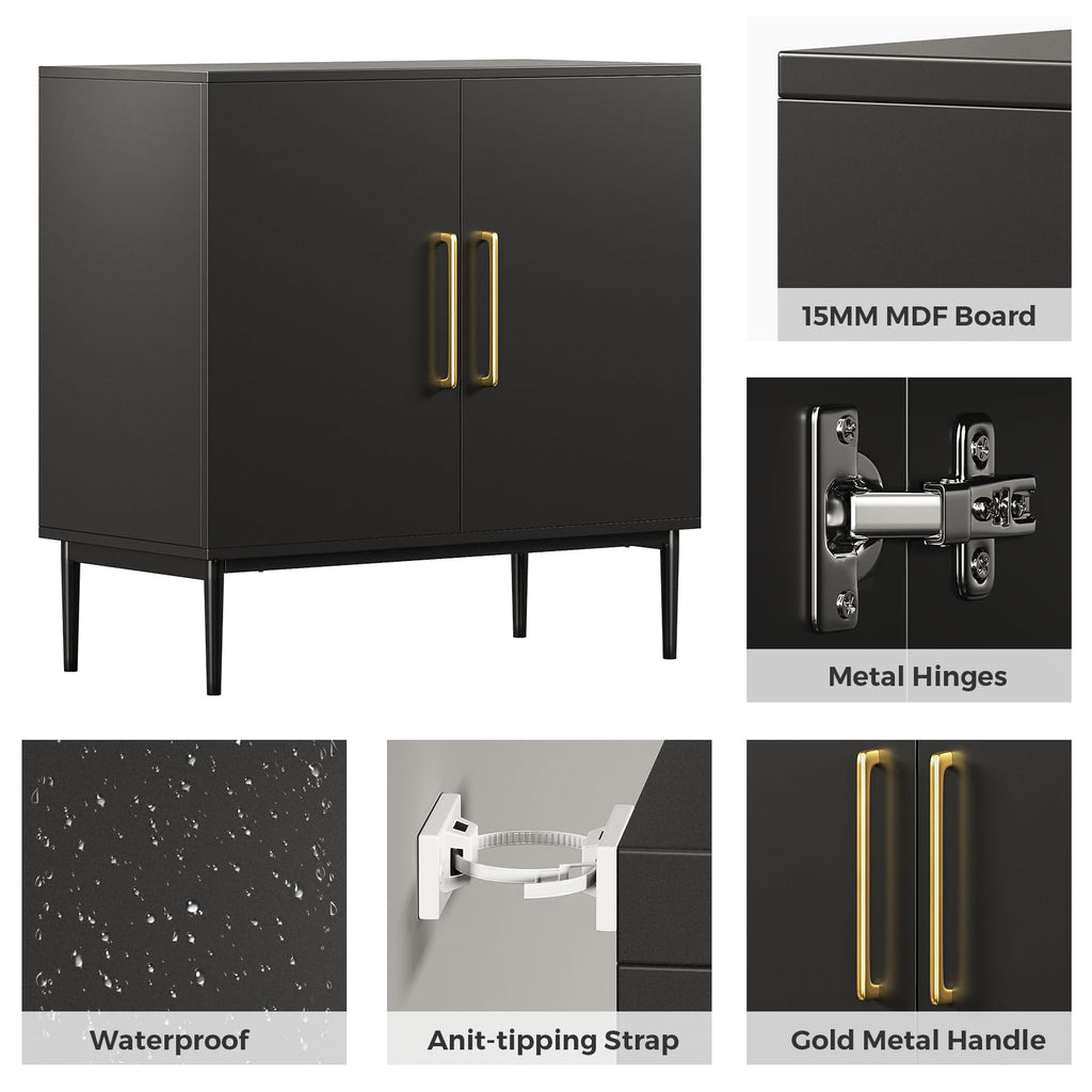 Black Storage Cabinet with Doors and Adjustable Shelf G903689