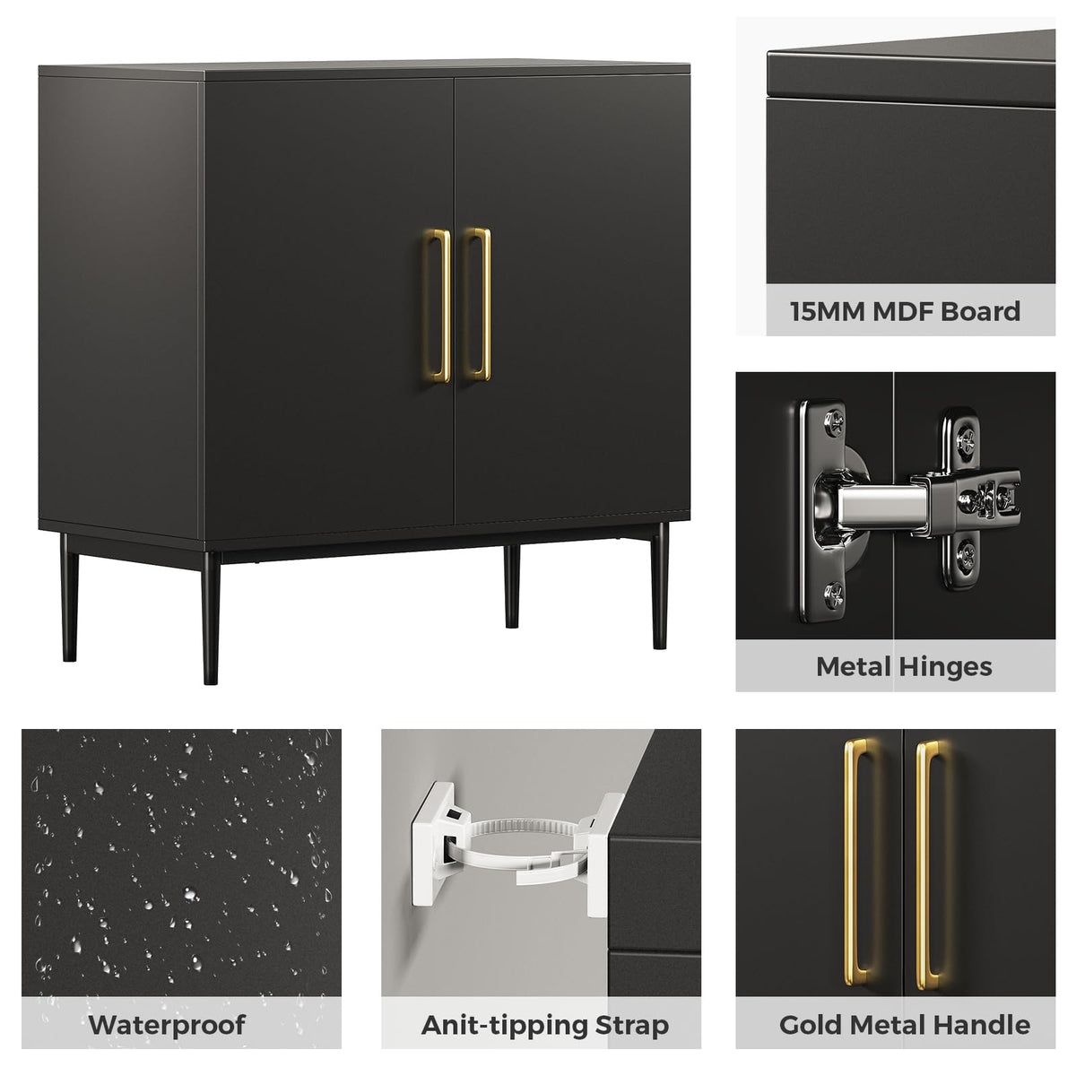 Black Storage Cabinet with Doors and Adjustable Shelf G903689