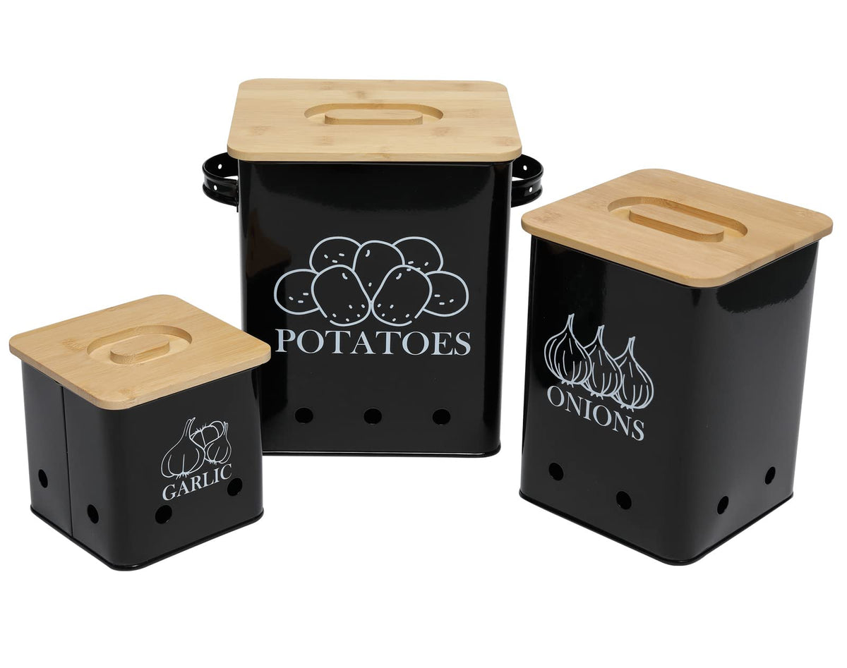 Black 3 Pack Kitchen Canisters Set with Wooden Lid U89207