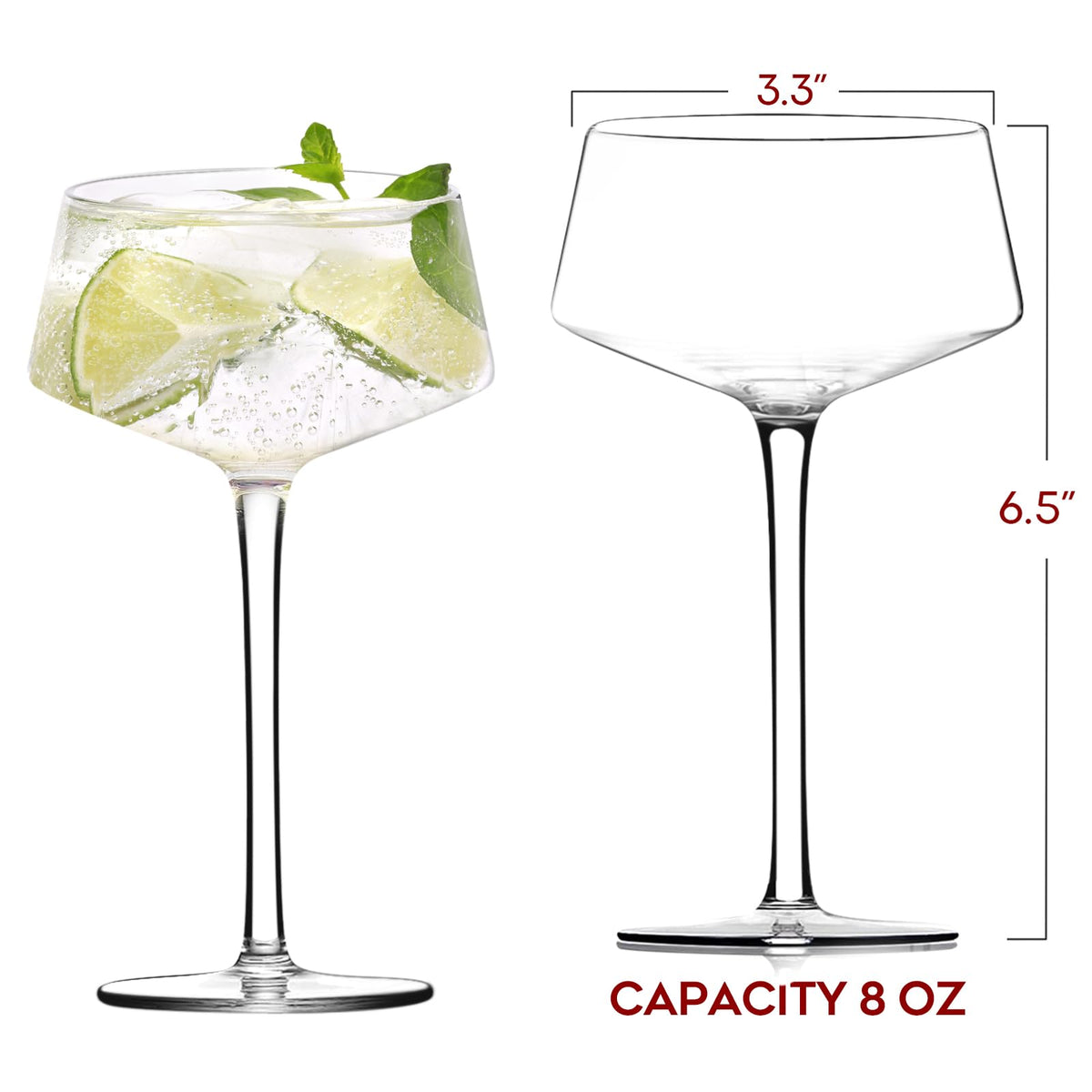 Martini Glasses Set of 6, 8Oz Hand Blown Crystal Cocktail Glasses U595