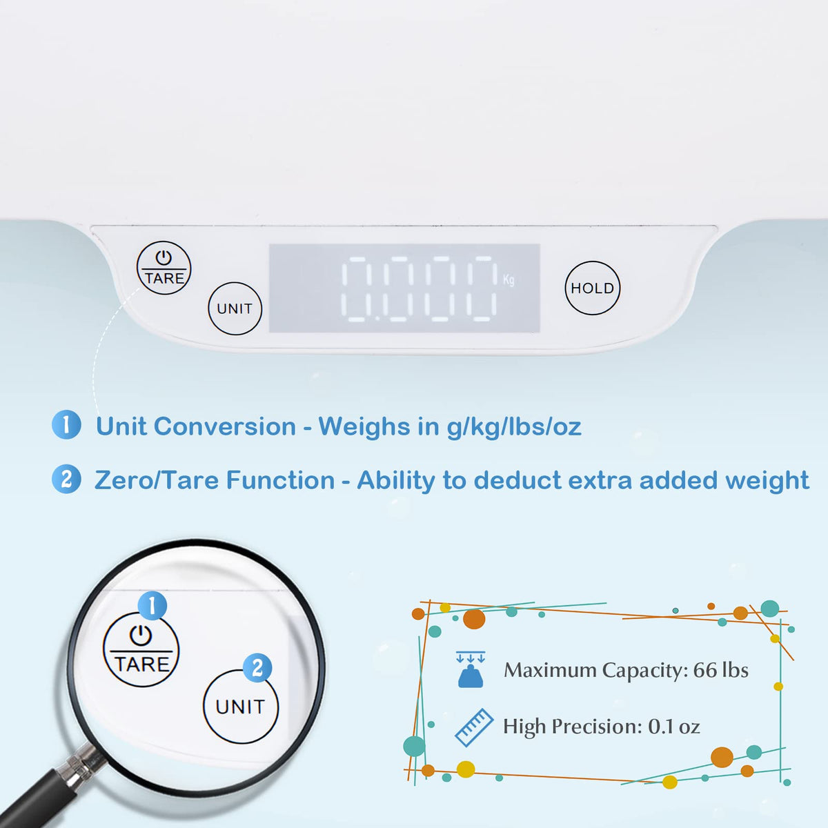 Baby Scale with Digital LED Display, 4 Weighing Modes, Curved Tray I65290