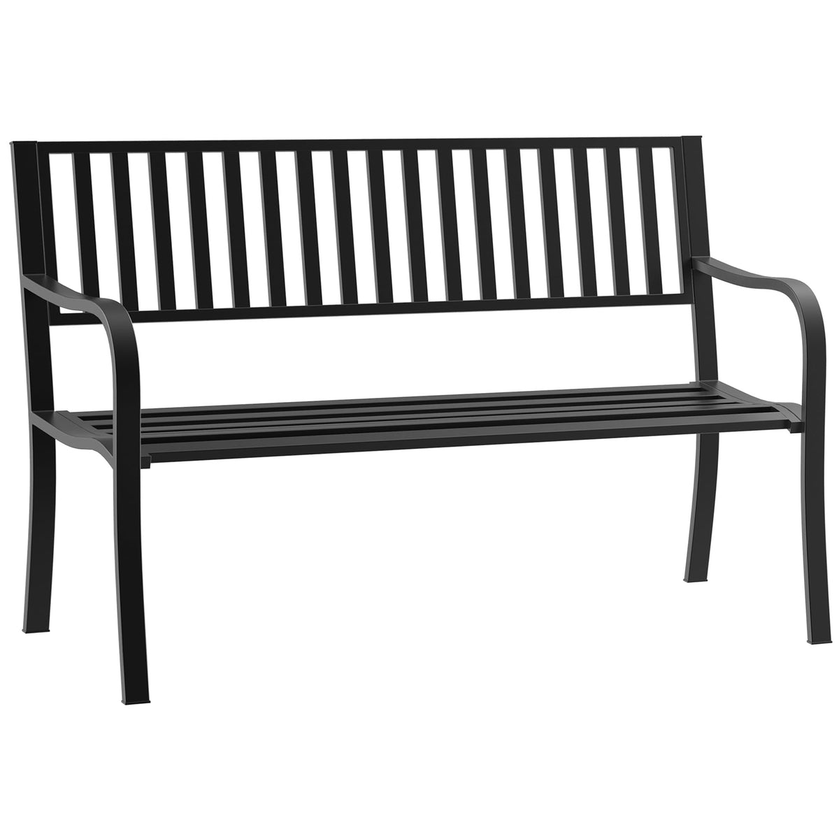 50" Outdoor Garden Bench with Slatted Seat Metal Black Z690