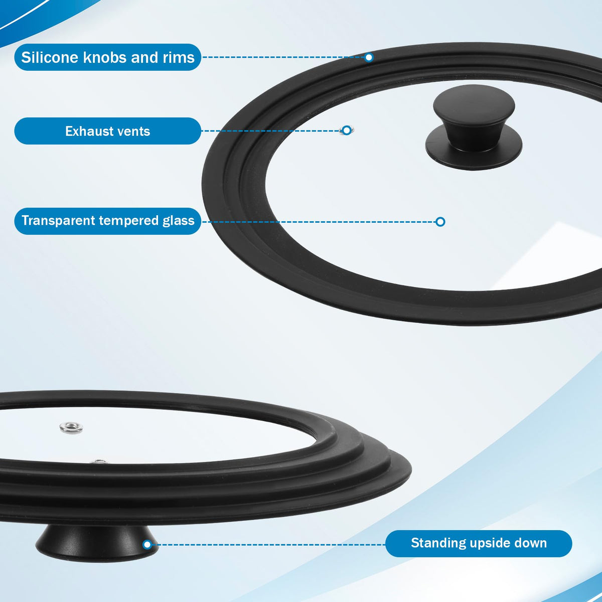 3 Pc Tempered Glass Pot Lids with Silicone Rim Q752690