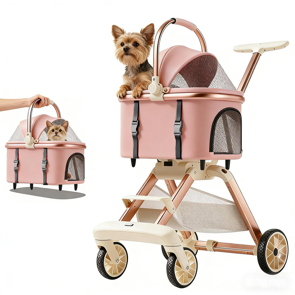 Pink Pet Stroller with One-Touch Brake J767