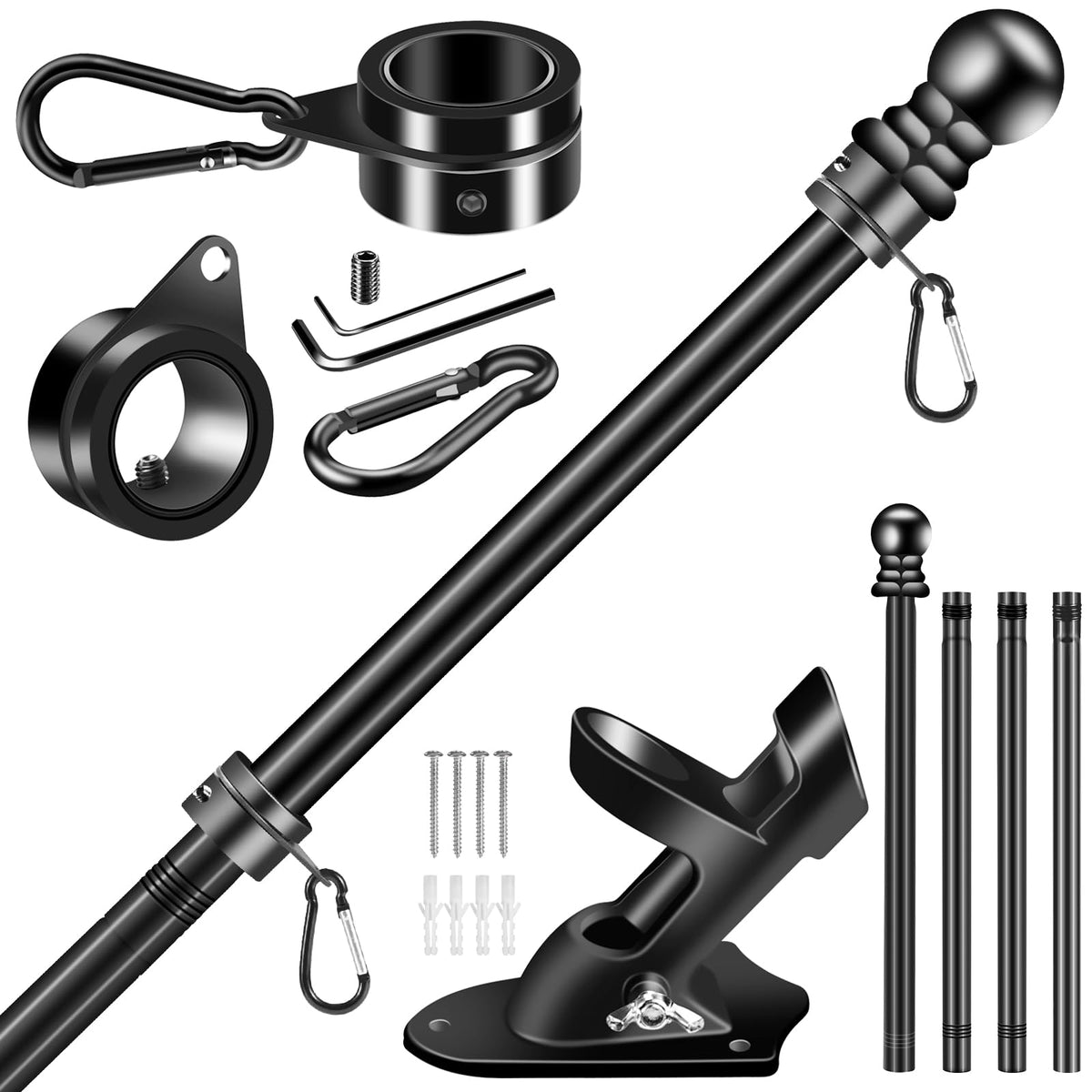 Black 5 FT Stainless Steel Wall Mount Flag Pole Kit V271