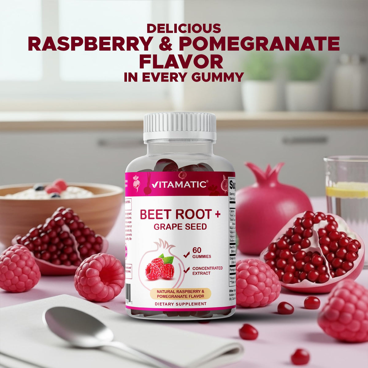 Beet Root Gummies with B6, B12, Grape Seed & Pomegranate 120 Count H667902