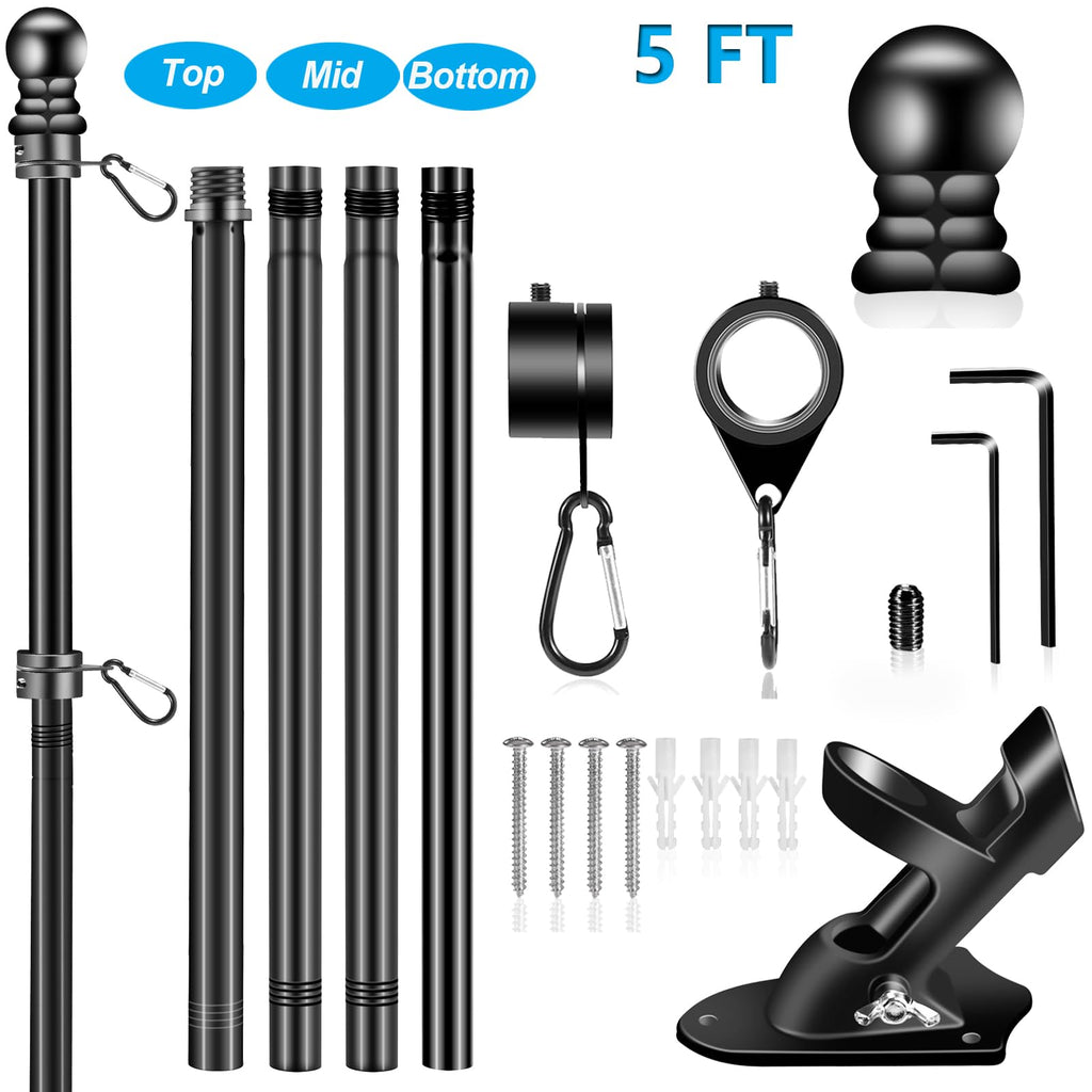 Black 5 FT Stainless Steel Wall Mount Flag Pole Kit V271