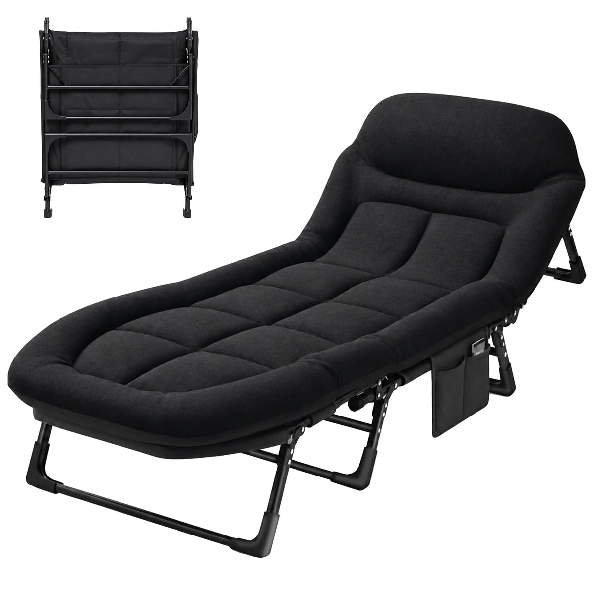 Black Camping Cot with Mattress W945