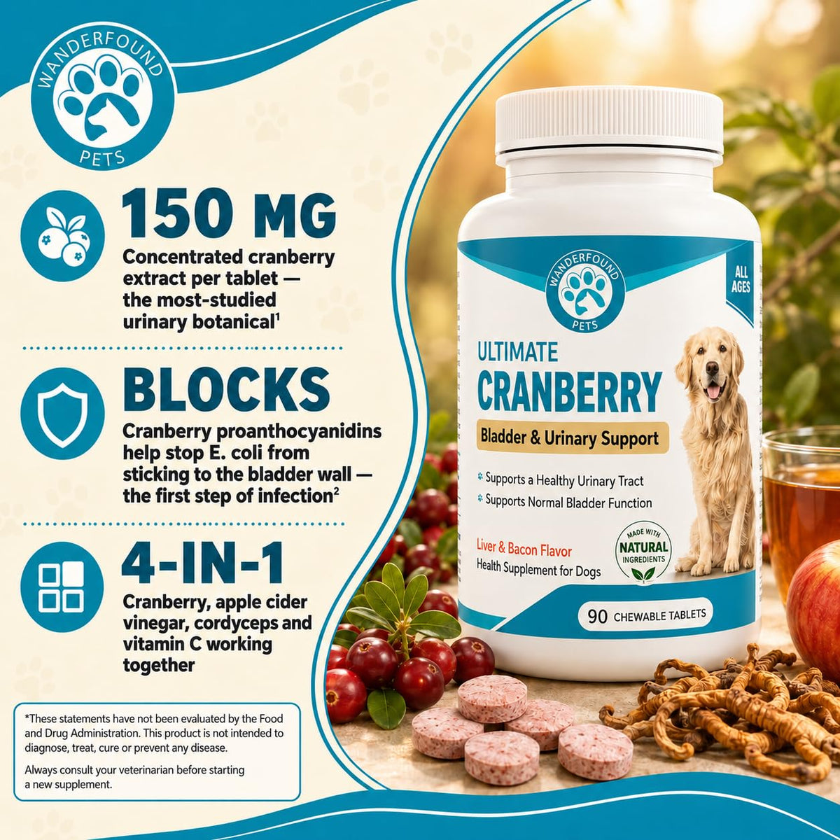 Cranberry for Dogs Urinary Tract Support 90 Tablets N44894