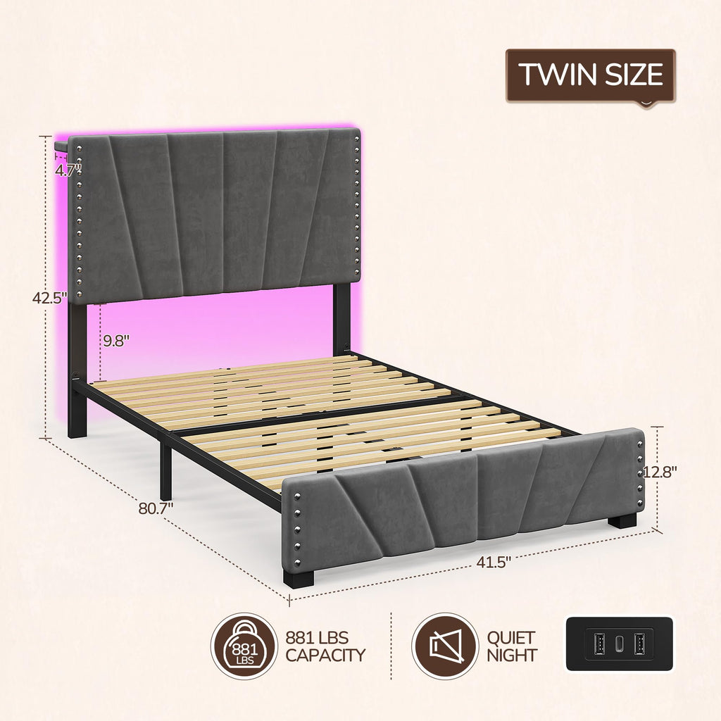 Twin Bed Frame with LED Lights & USB V426831