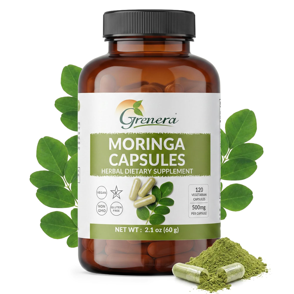 Moringa Capsules 500mg Moringa Oleifera Leaf Powder 120 Count K880
