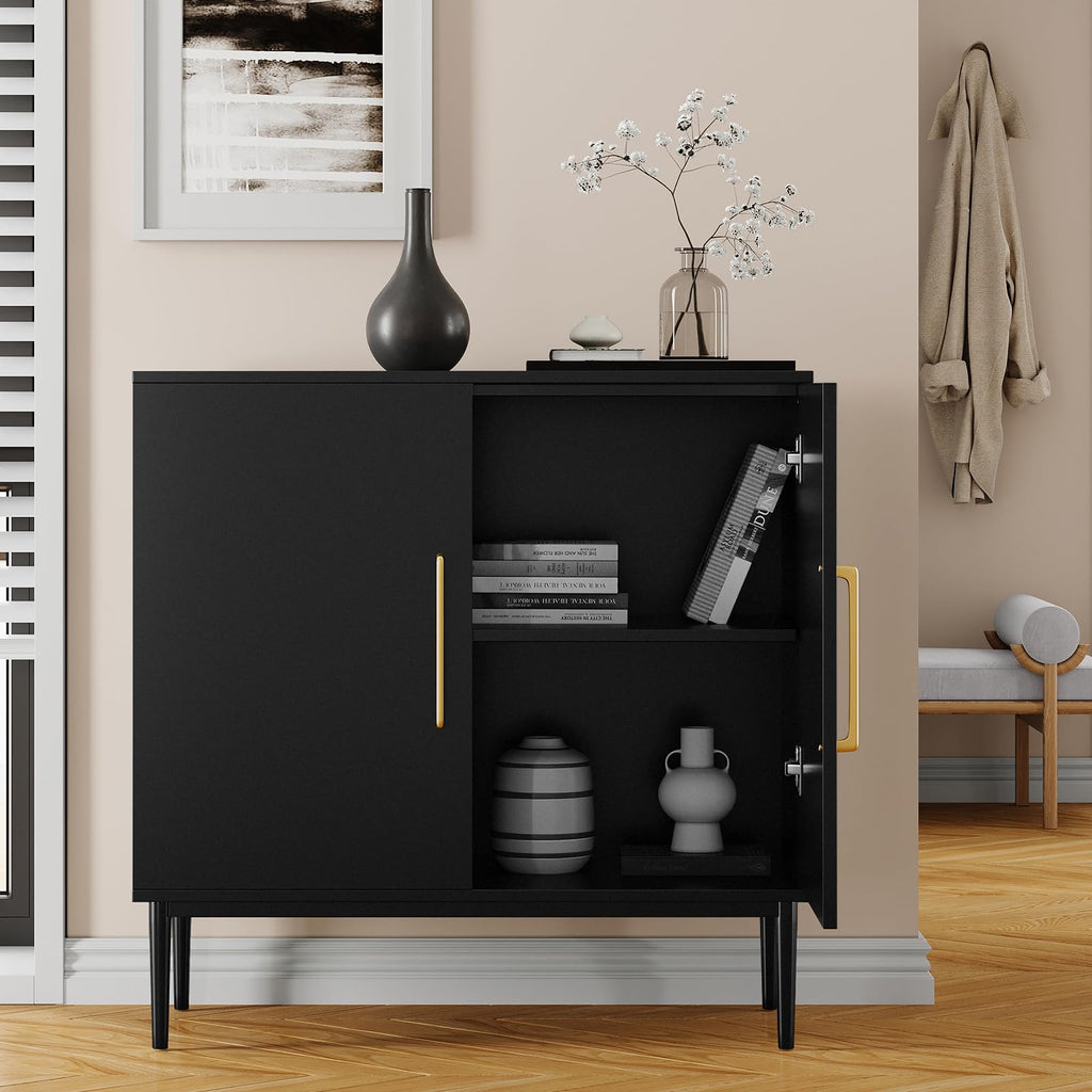 Black Storage Cabinet with Doors and Adjustable Shelf G903689