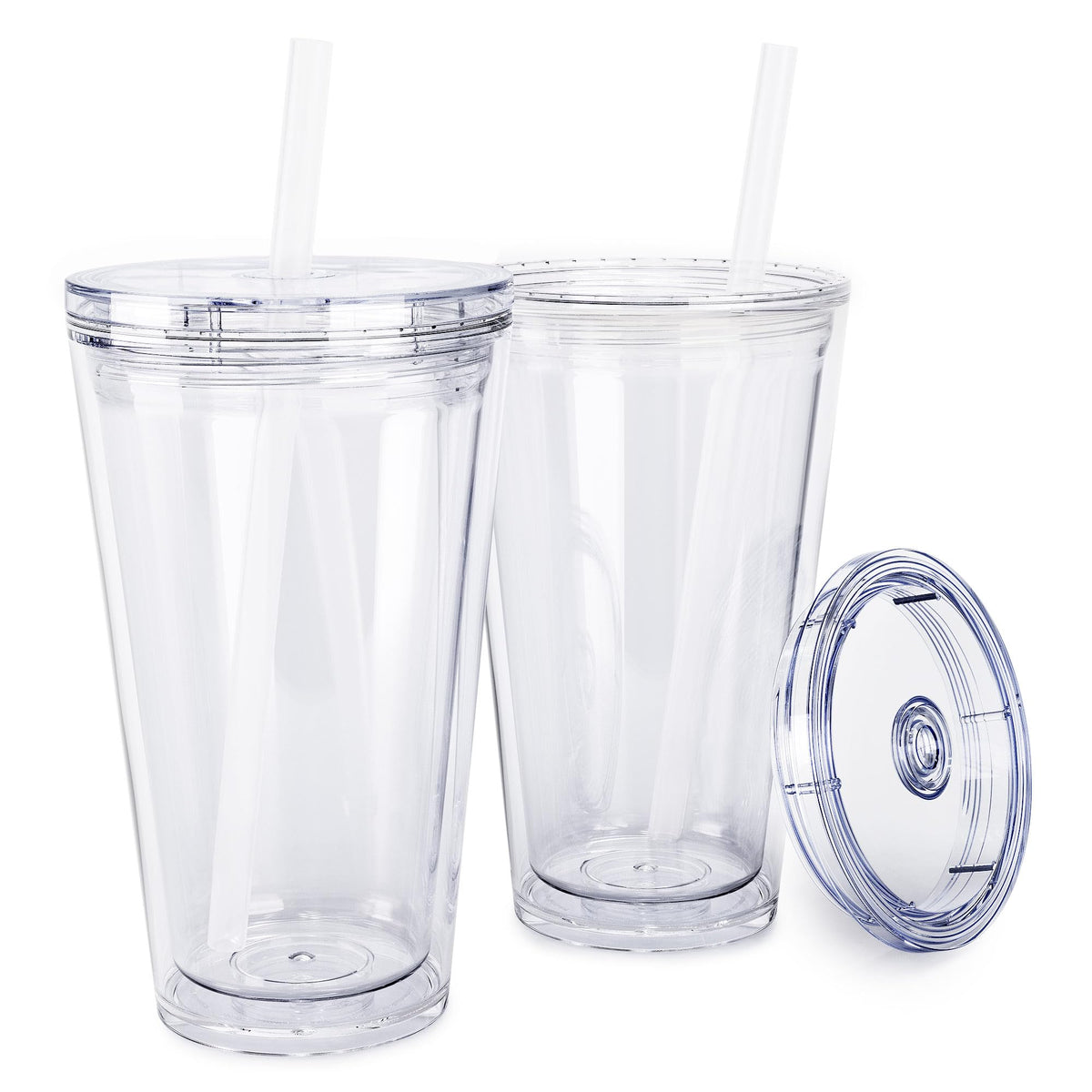 Clear 16oz Insulated Acrylic Tumbler with Lid and Straw, 2 Pack W5691