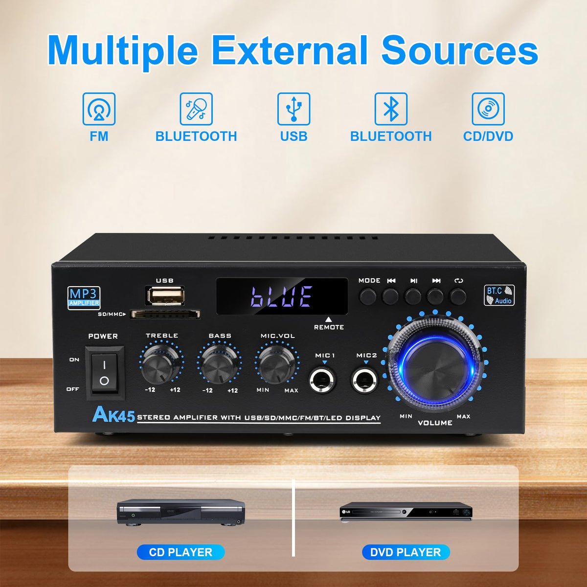 Bluetooth 5.0 Audio Amplifier 400W 2 Channel Stereo Receiver G5179