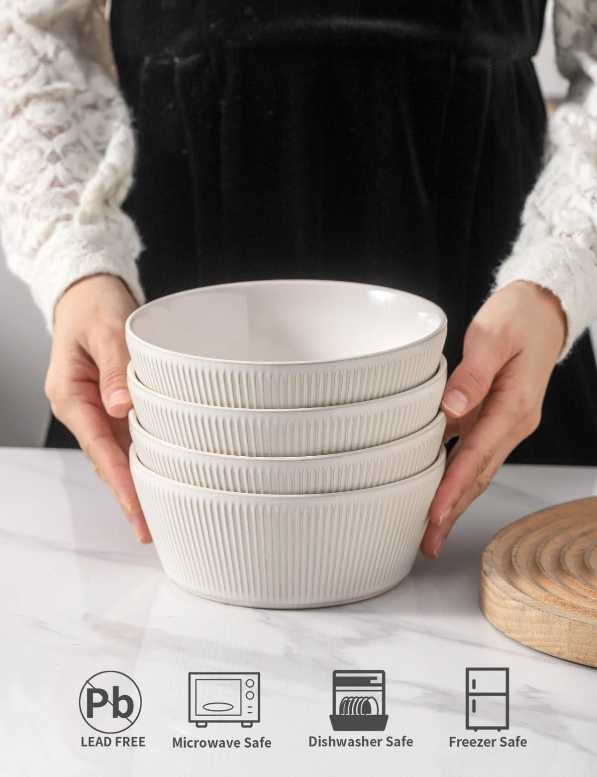 Ceramic Soup Bowls Set of 4, 6.3 inch Microwave Safe White B396