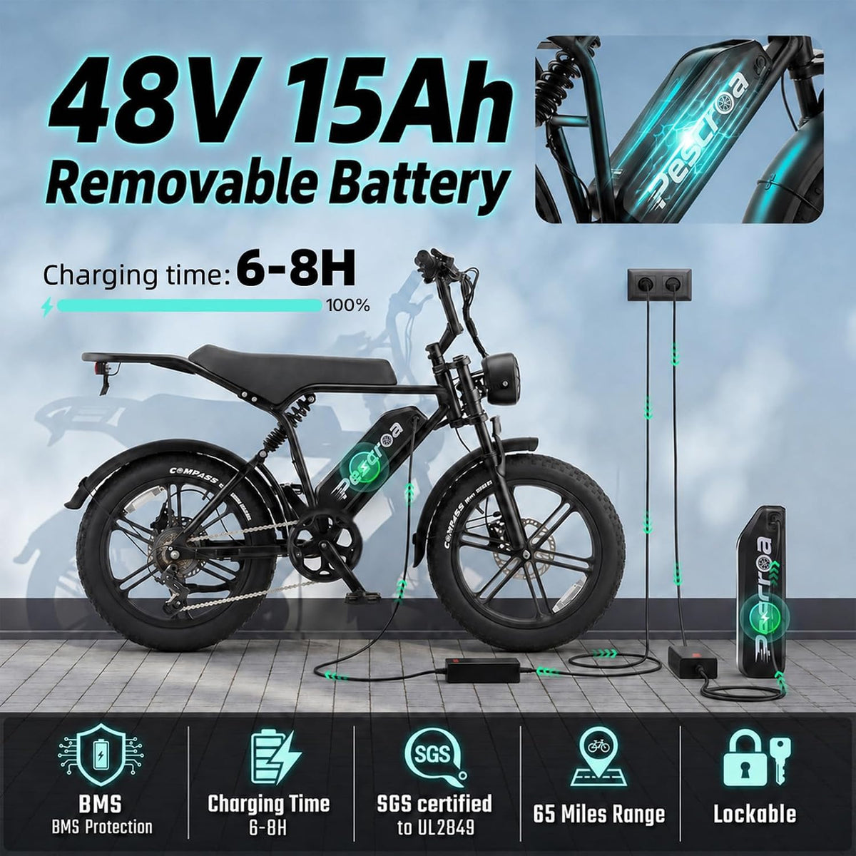 1500W Peak 20" Fat Tire Electric Bike F6606