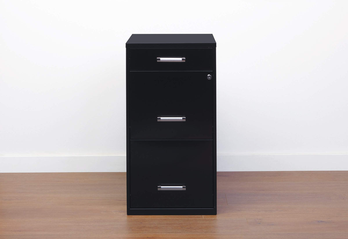 3 Drawer Metal File Cabinet with Pencil Drawer, Black B4702