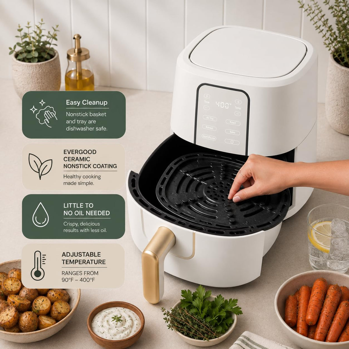 6-Quart Digital Air Fryer, Non-Stick, Dishwasher Safe, 1750 Watt Y62243
