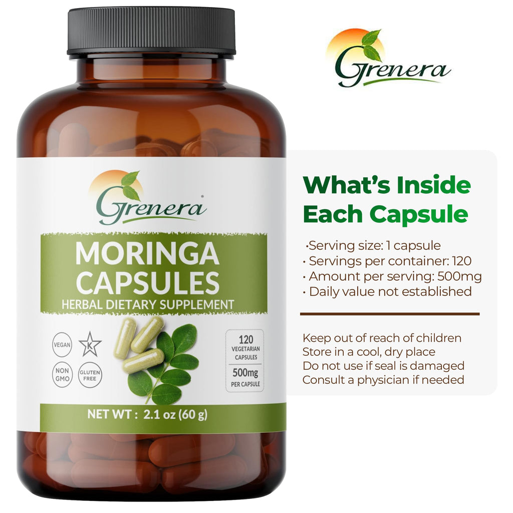 Moringa Capsules 500mg Moringa Oleifera Leaf Powder 120 Count K880