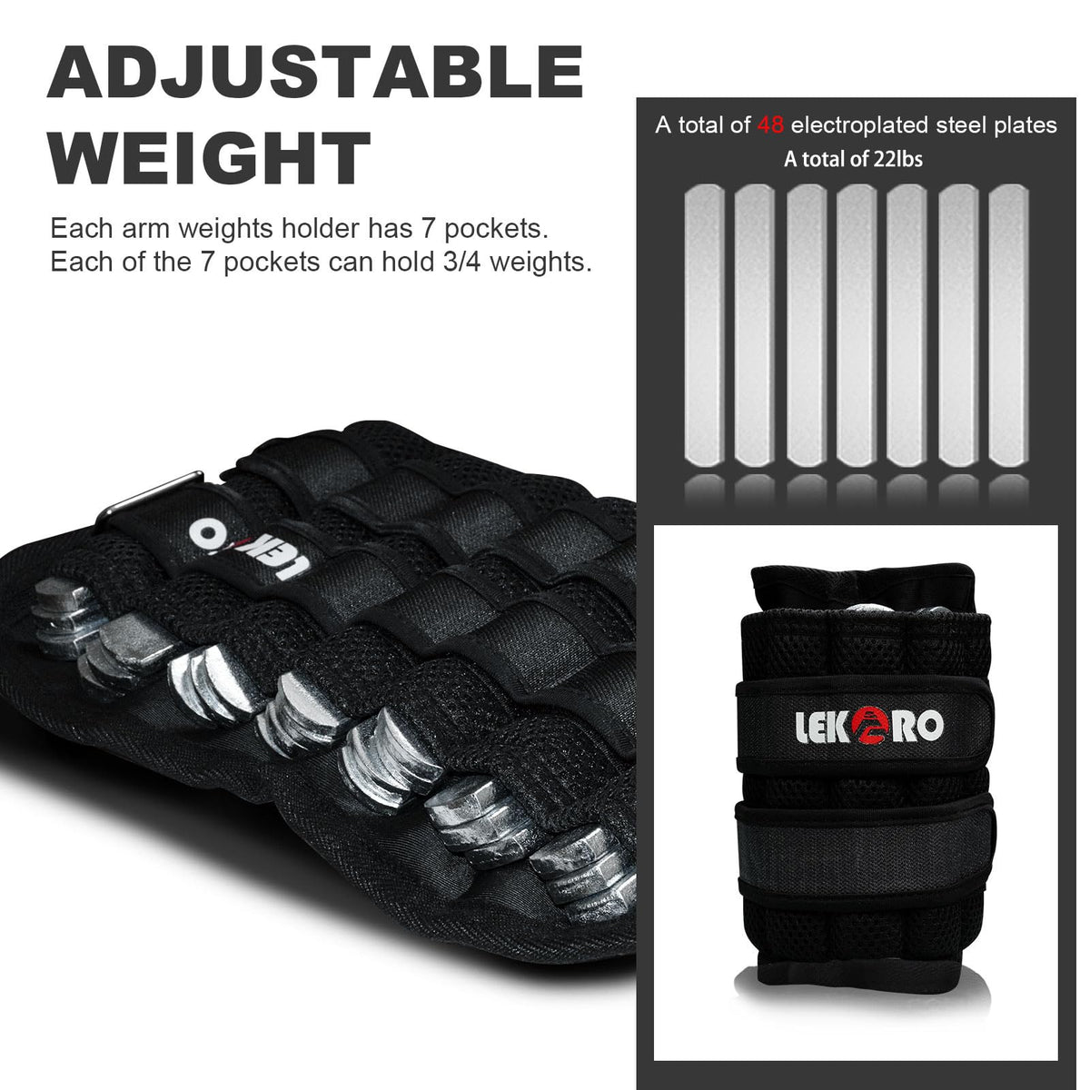 Ankle Weights Wrist Weights, 1 Pair Adjustable Removable Steel L283250