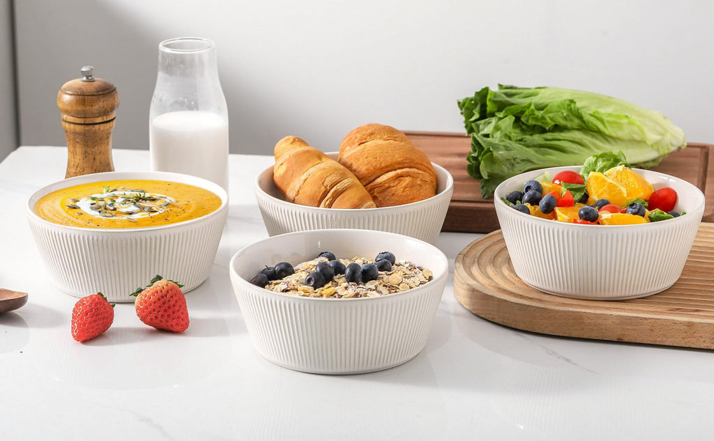 Ceramic Soup Bowls Set of 4, 6.3 inch Microwave Safe White B396