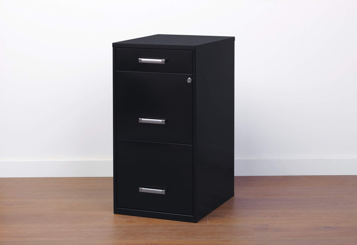 3 Drawer Metal File Cabinet with Pencil Drawer, Black B4702