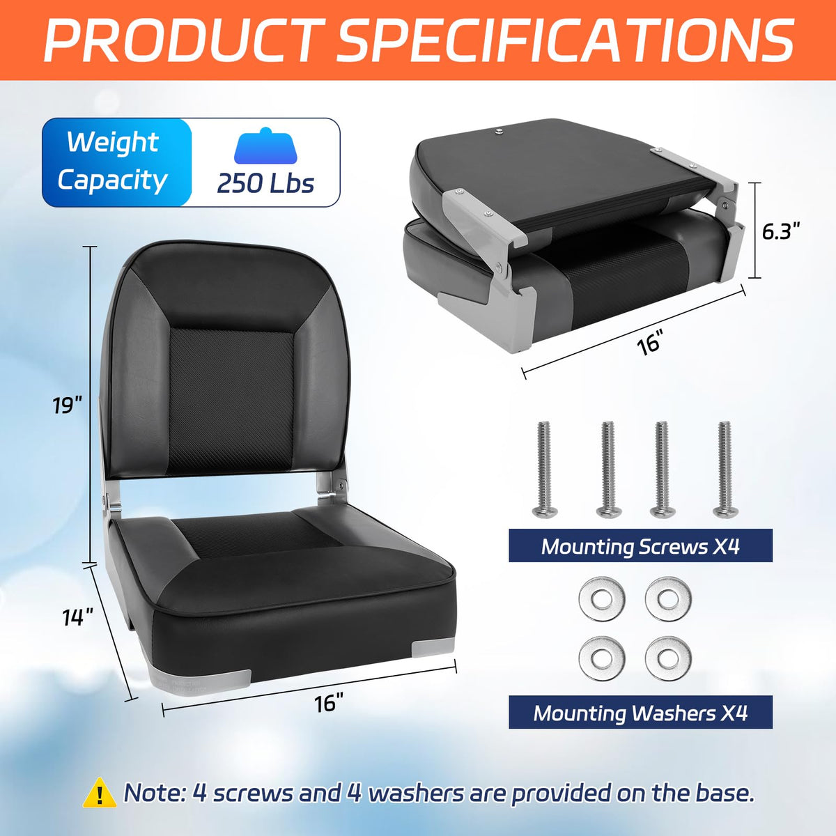 2 Pack Folding Low Back Boat Seats Black/Gray Q637