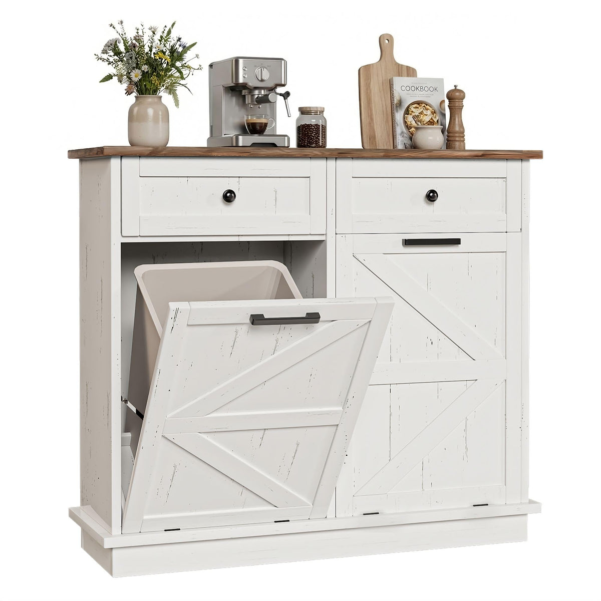 10 Gallon Dog Proof Tilt Out Trash Can Cabinet T3950